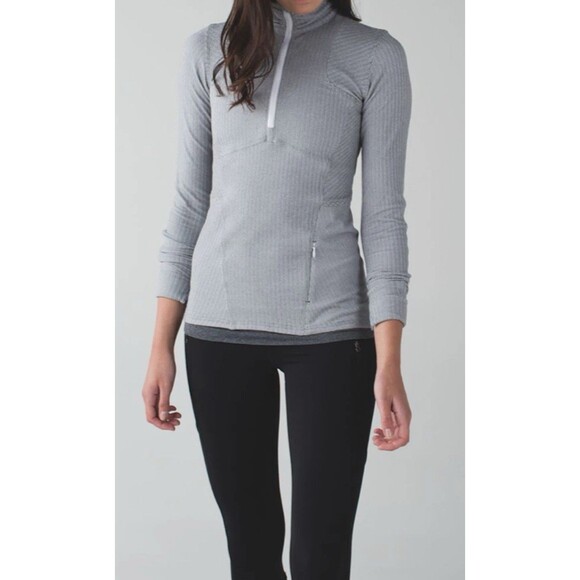 Lululemon Tops - Lululemon Kanto Catch Me 1/2 Zip Heathered Herringbone Gray White LS Top Sz 2